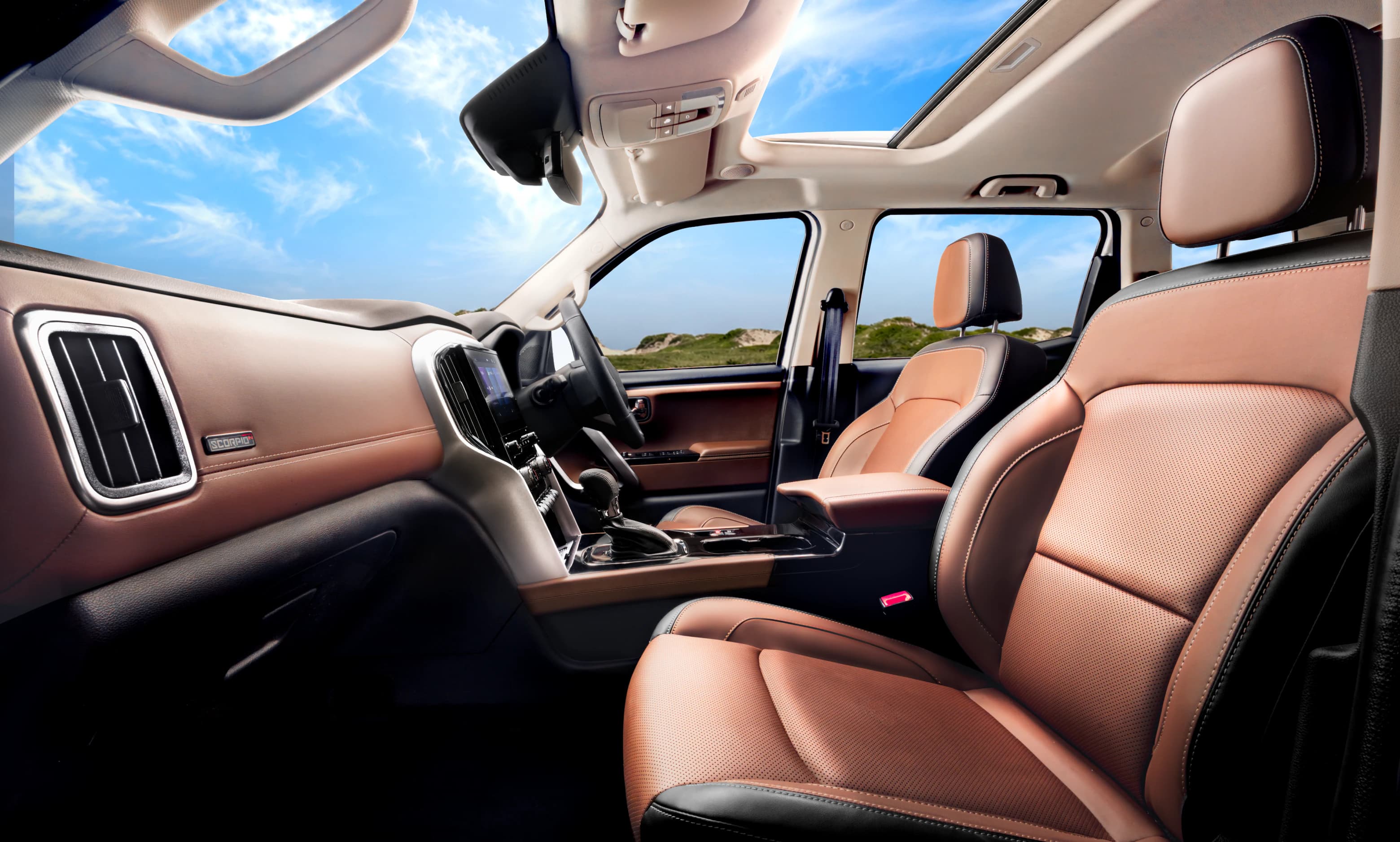 Mahindra Scorpio-N interior — panoramic roof and seating